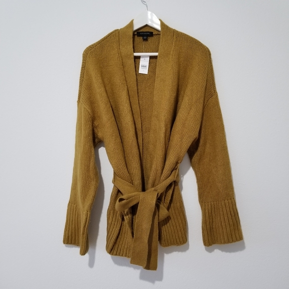 ๐ธ NWT Ann Taylor Wool Blend Belted Cardigan in Antique Brass Small - Picture 2 of 9